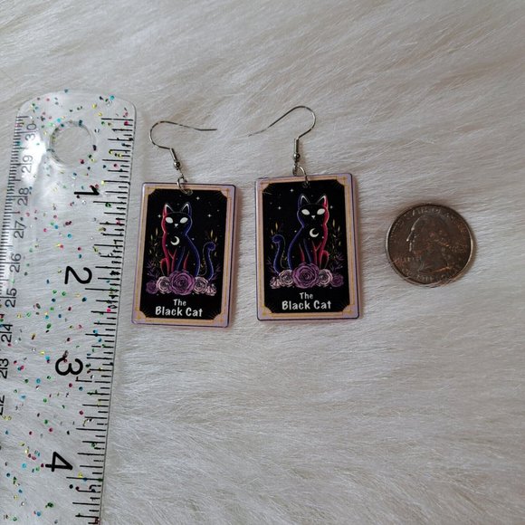 Black Cat Print Tarot Design Earrings - Picture 3 of 3